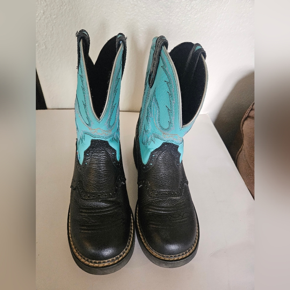 Justin Boots Black and Aqua Cowboy Boots